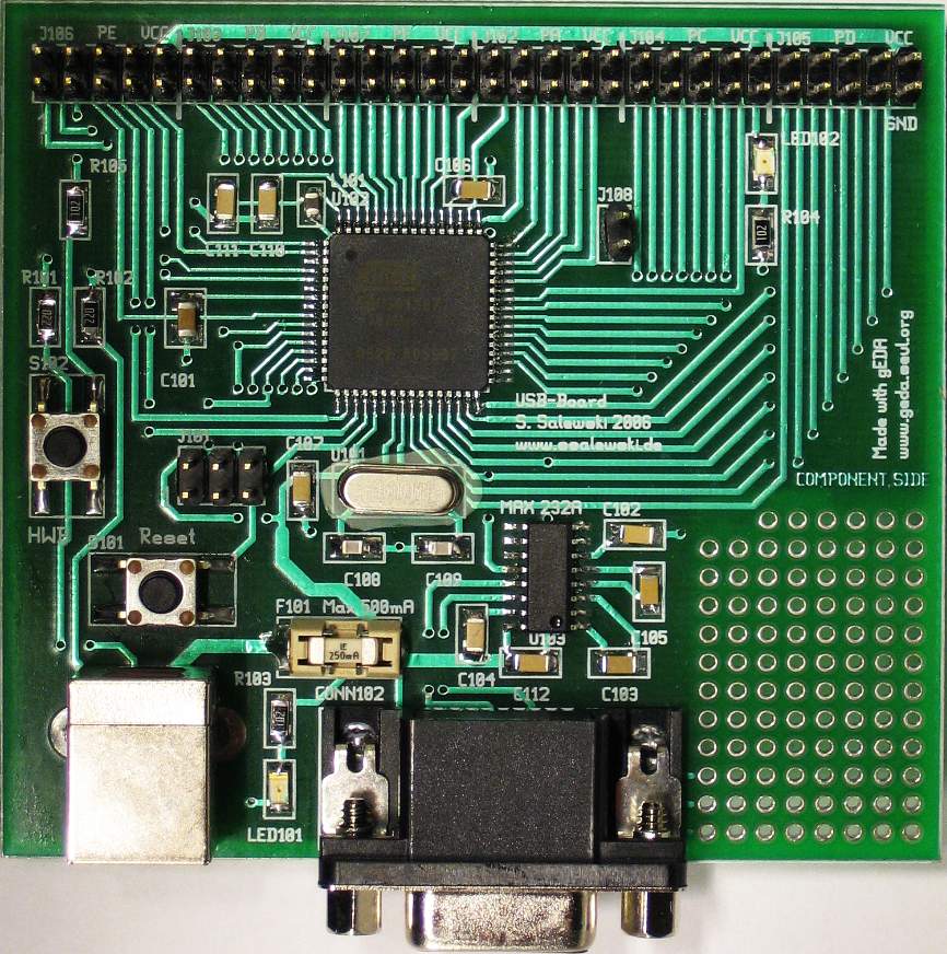 PCB board with AT90USB (JPEG)